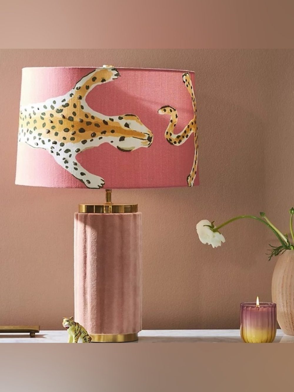 Anthropologie NWT Dana Gibson Leopard Lamp Shade Coral pink 🐆